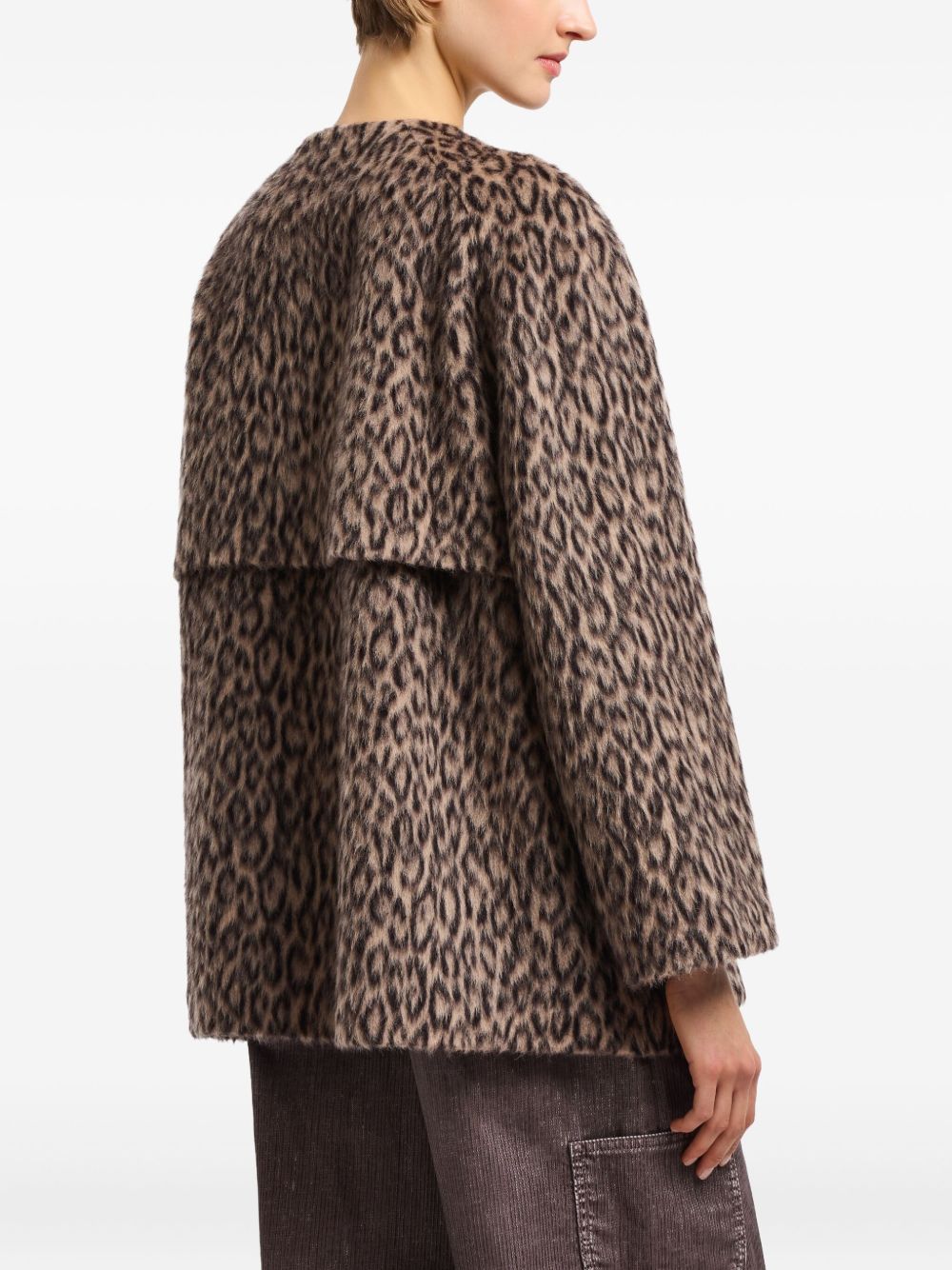 EMPORIO ARMANI Wool Double-Breasted Jacket with Leopard Print for Women