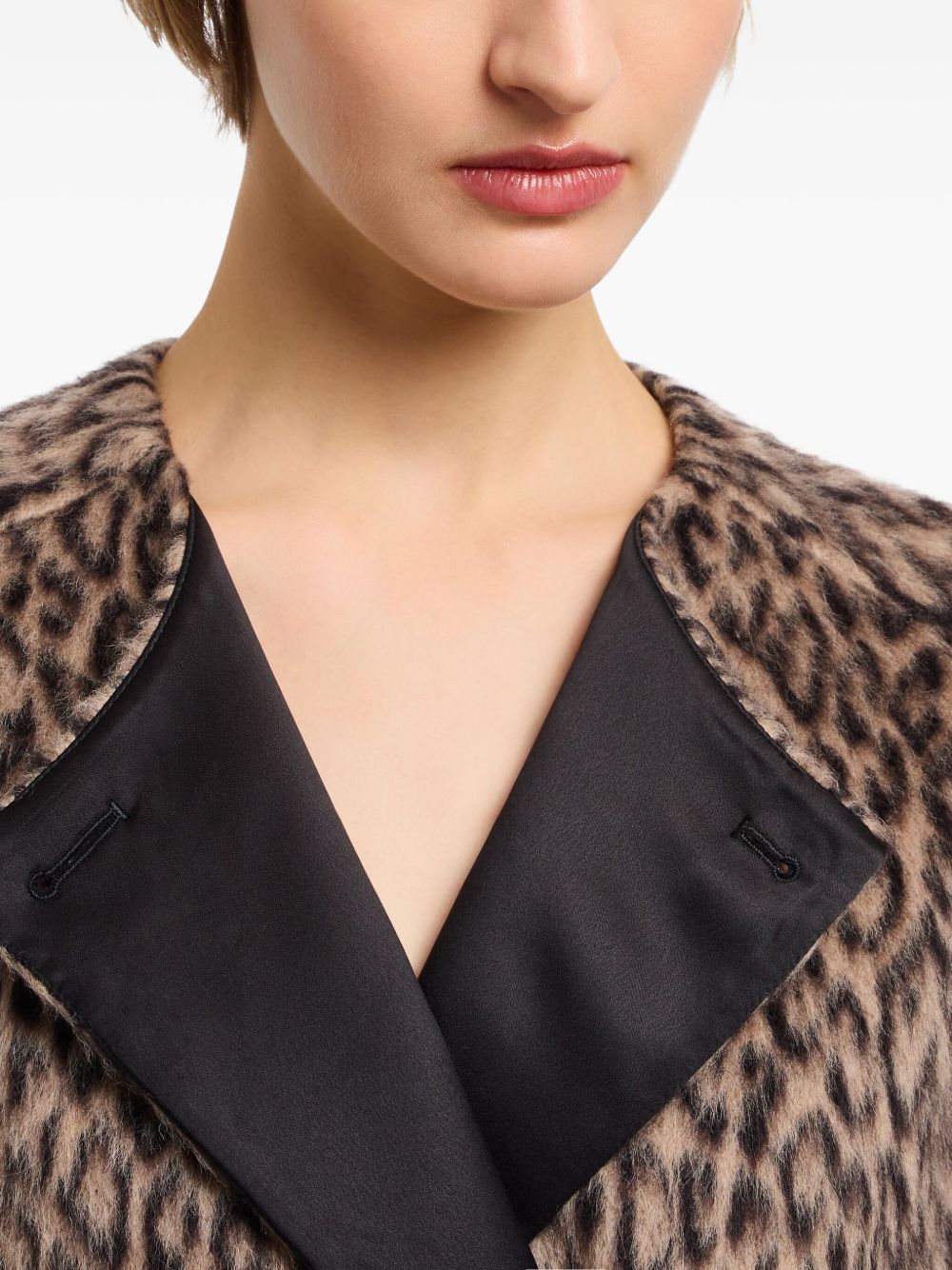 EMPORIO ARMANI Wool Double-Breasted Jacket with Leopard Print for Women