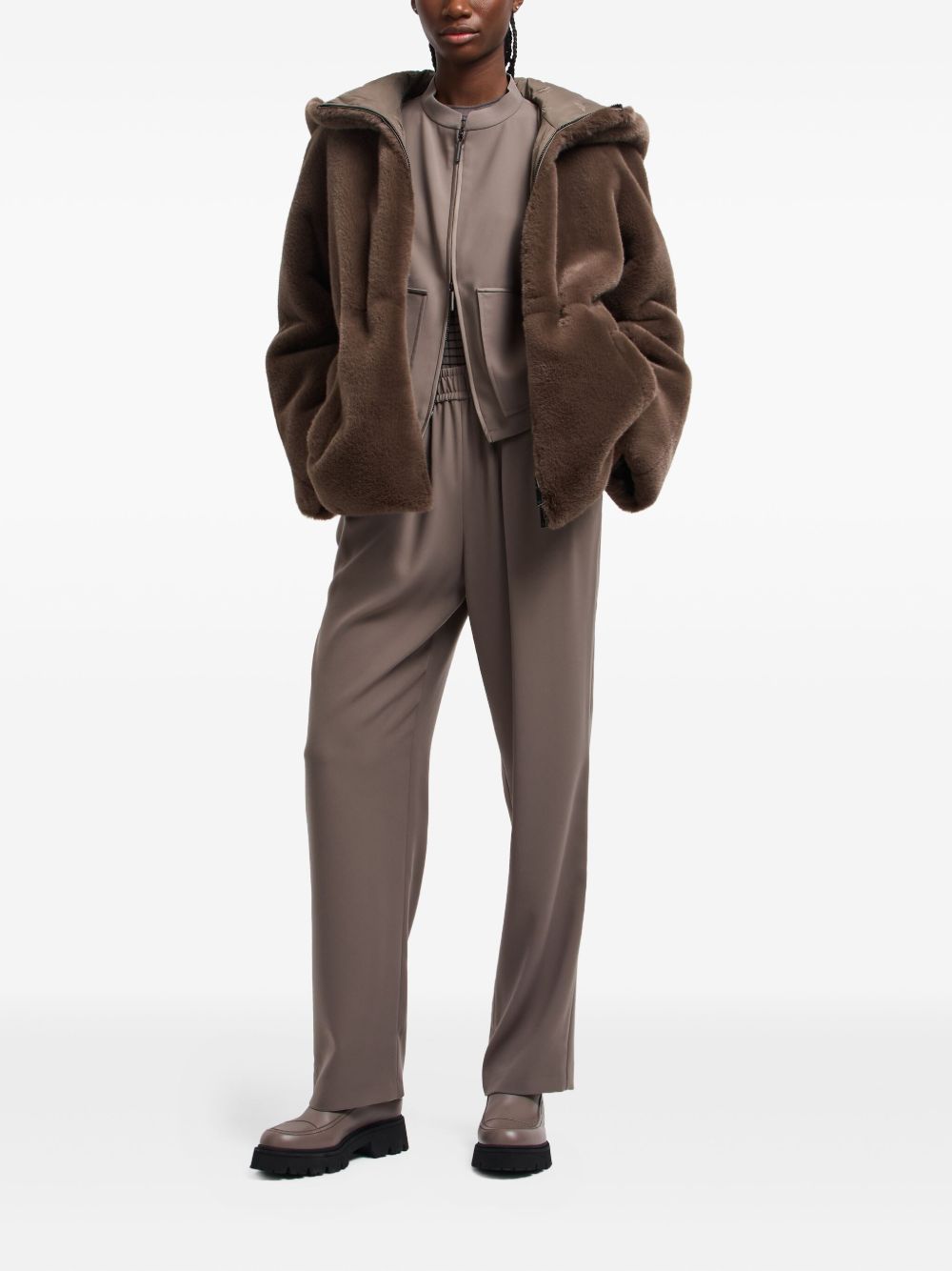 EMPORIO ARMANI Women's Faux Fur Hooded Coat with Zip Fastening