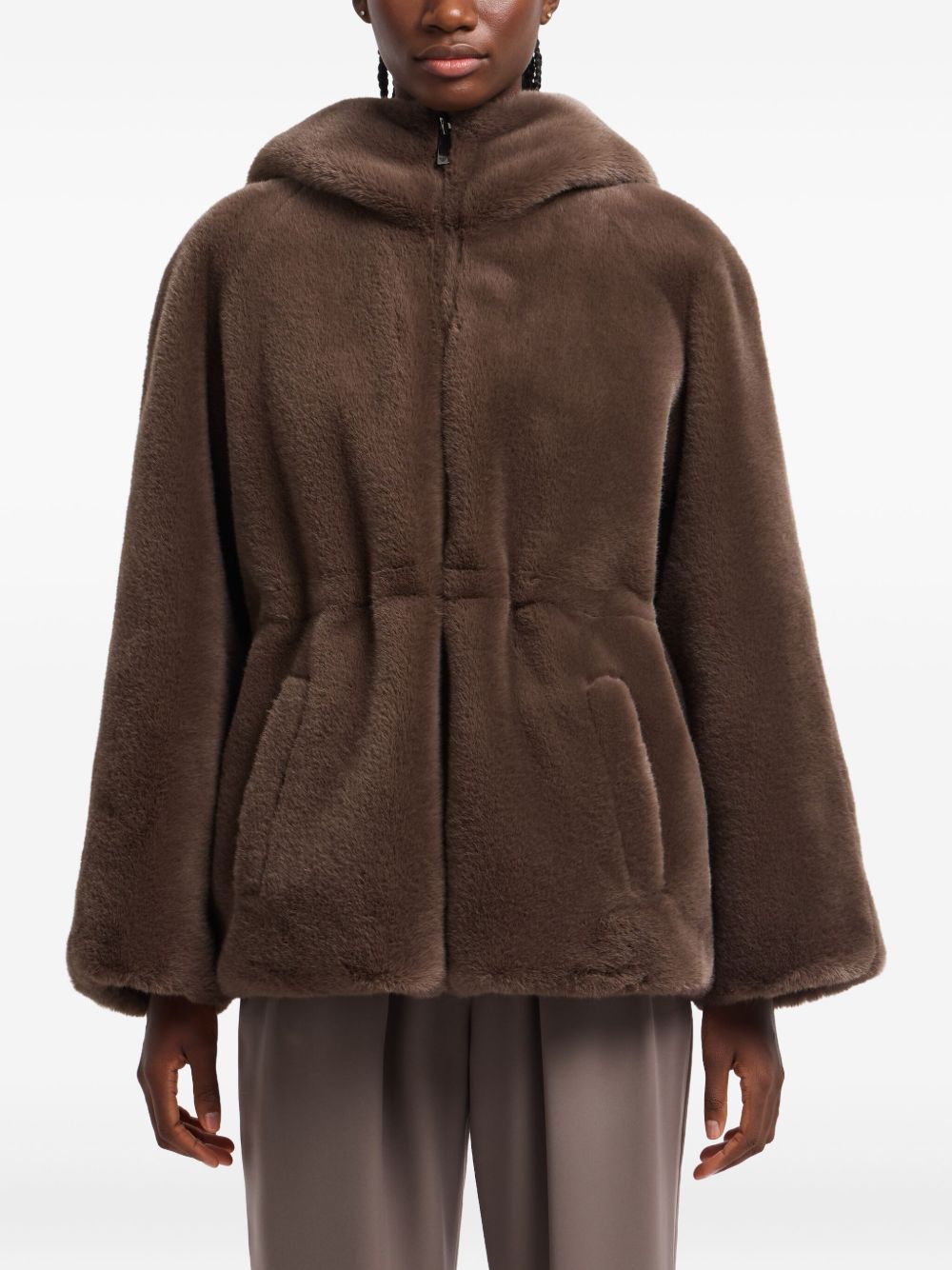 EMPORIO ARMANI Women's Faux Fur Hooded Coat with Zip Fastening