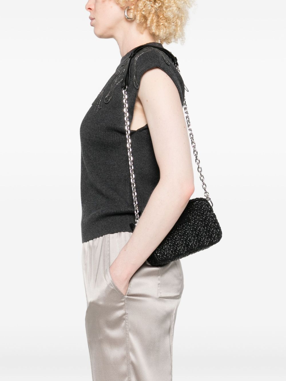 EMPORIO ARMANI Chevron Pattern Crossbody Handbag with Chain Strap