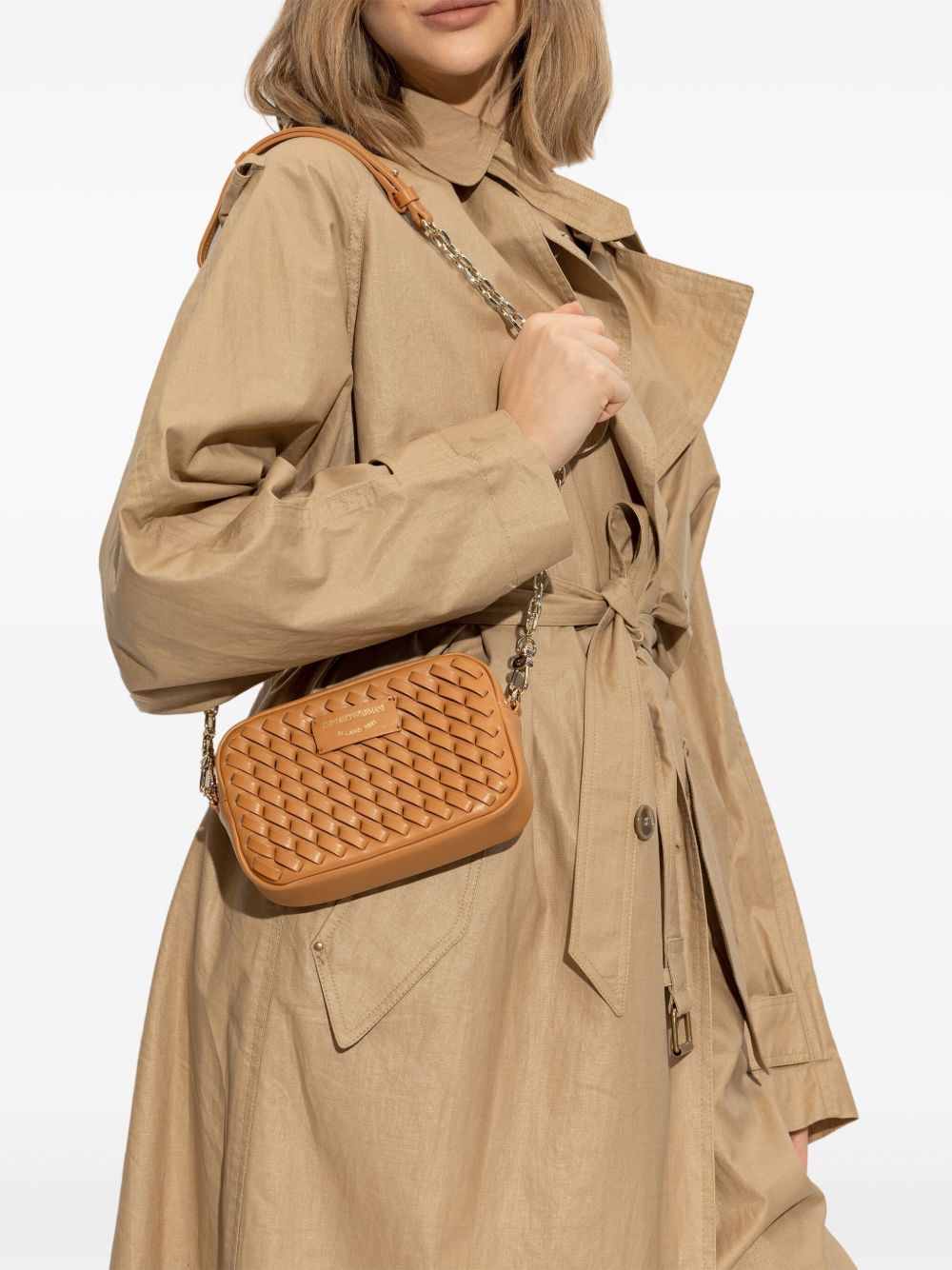 E'CLAT Mini Leather Camera Handbag with Chain-Link Strap