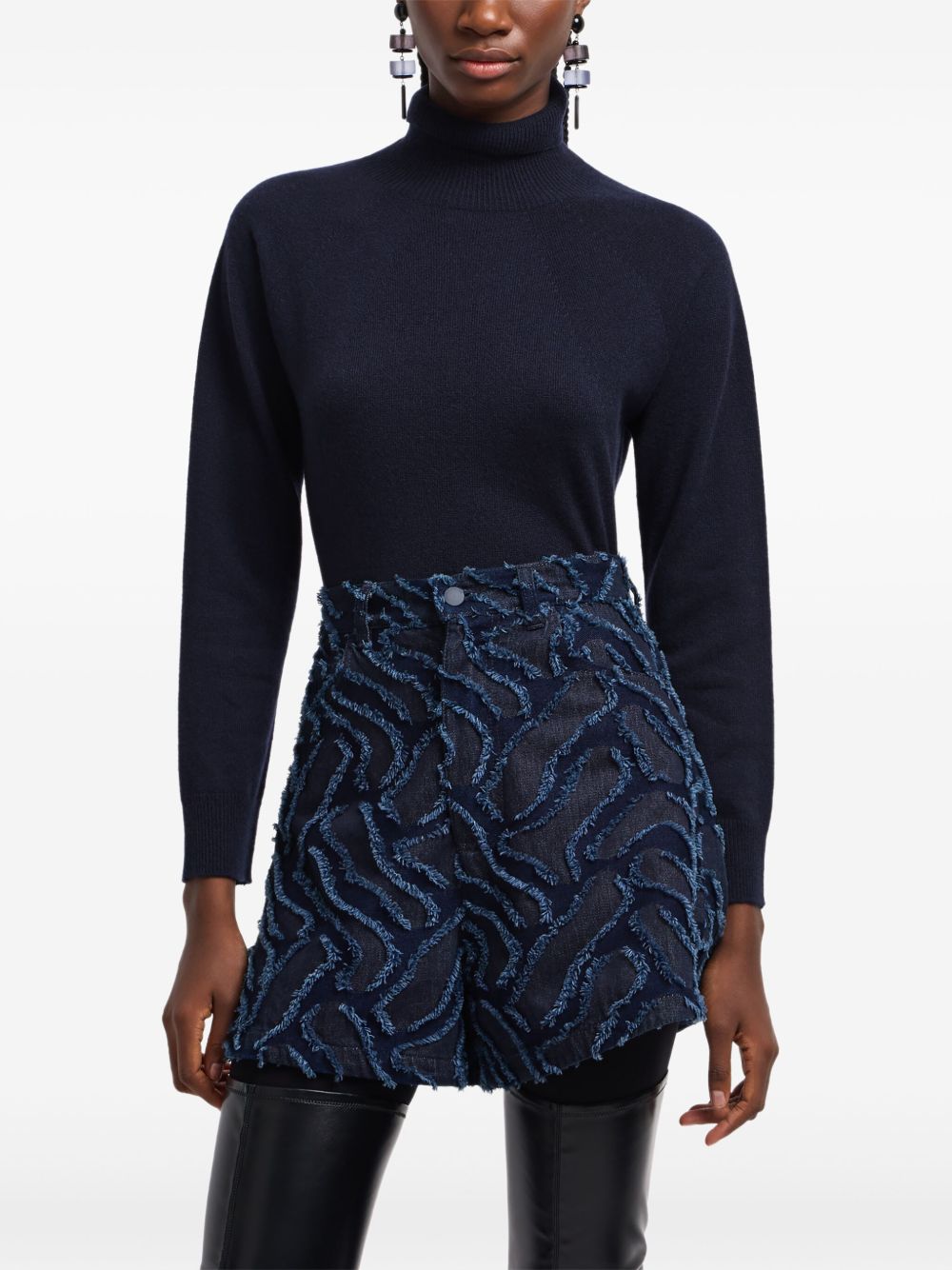 EMPORIO ARMANI High Waist Frayed Edge Shorts with Abstract Pattern