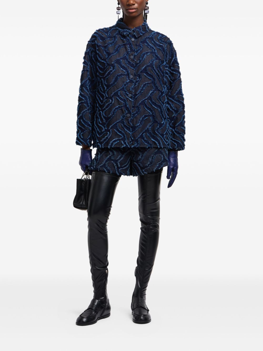 EMPORIO ARMANI High Waist Frayed Edge Shorts with Abstract Pattern