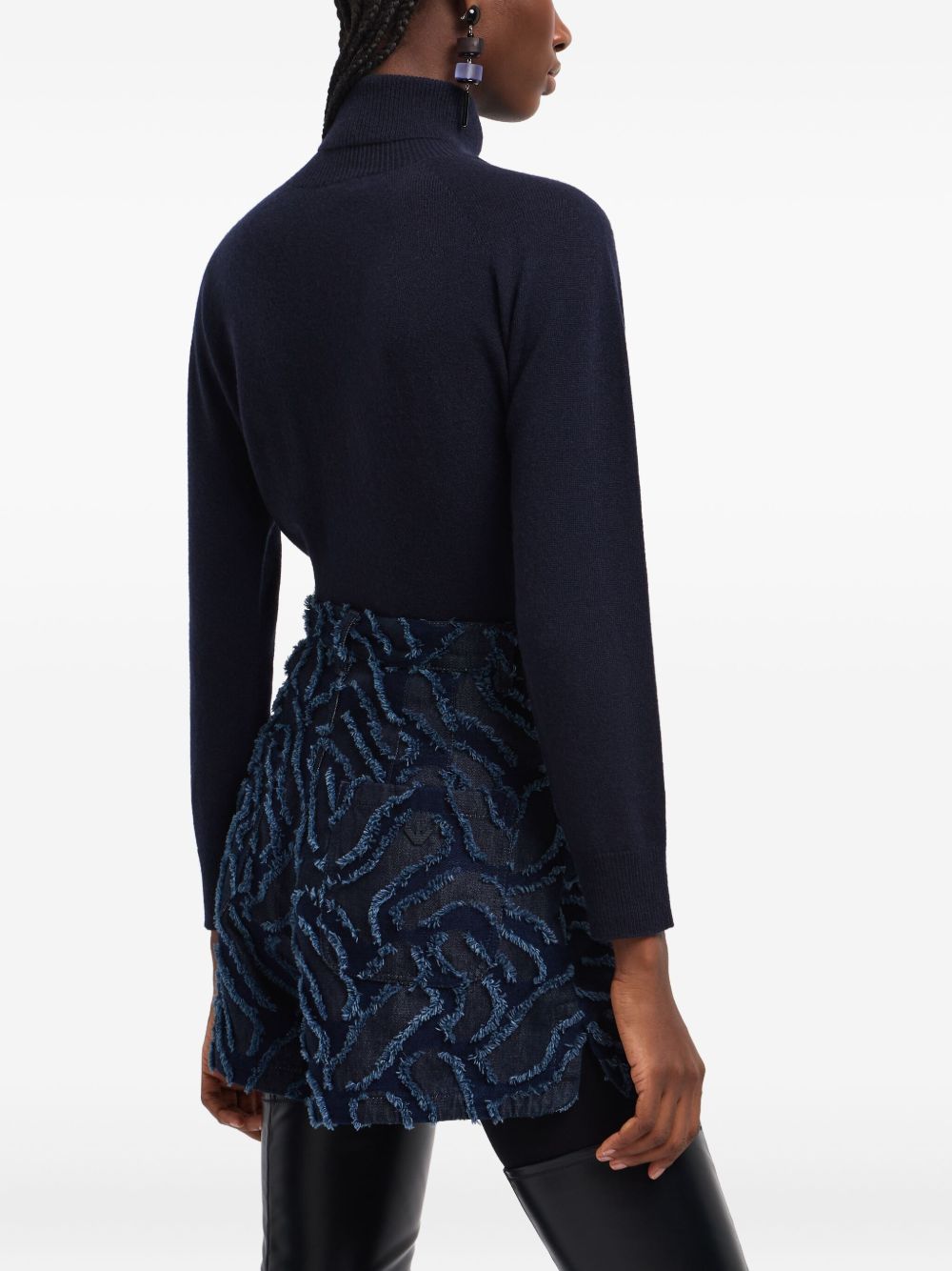 EMPORIO ARMANI High Waist Frayed Edge Shorts with Abstract Pattern