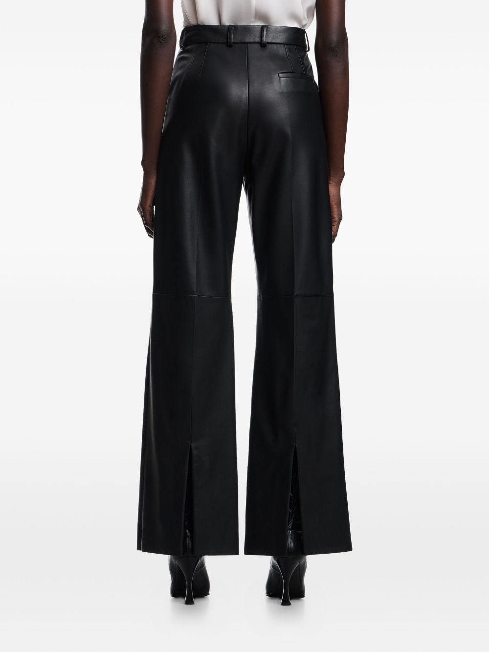 EMPORIO ARMANI High Waist Flared Leg Leather Trousers