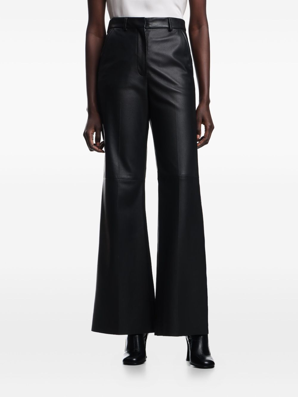 EMPORIO ARMANI High Waist Flared Leg Leather Trousers