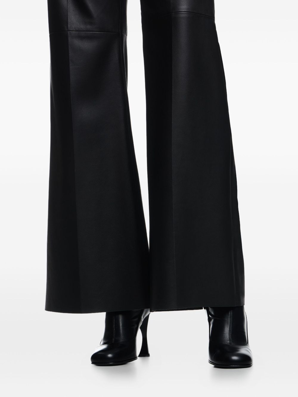 EMPORIO ARMANI High Waist Flared Leg Leather Trousers