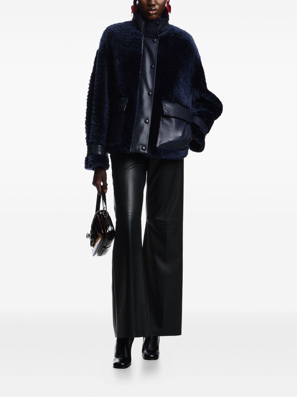 EMPORIO ARMANI High Waist Flared Leg Leather Trousers