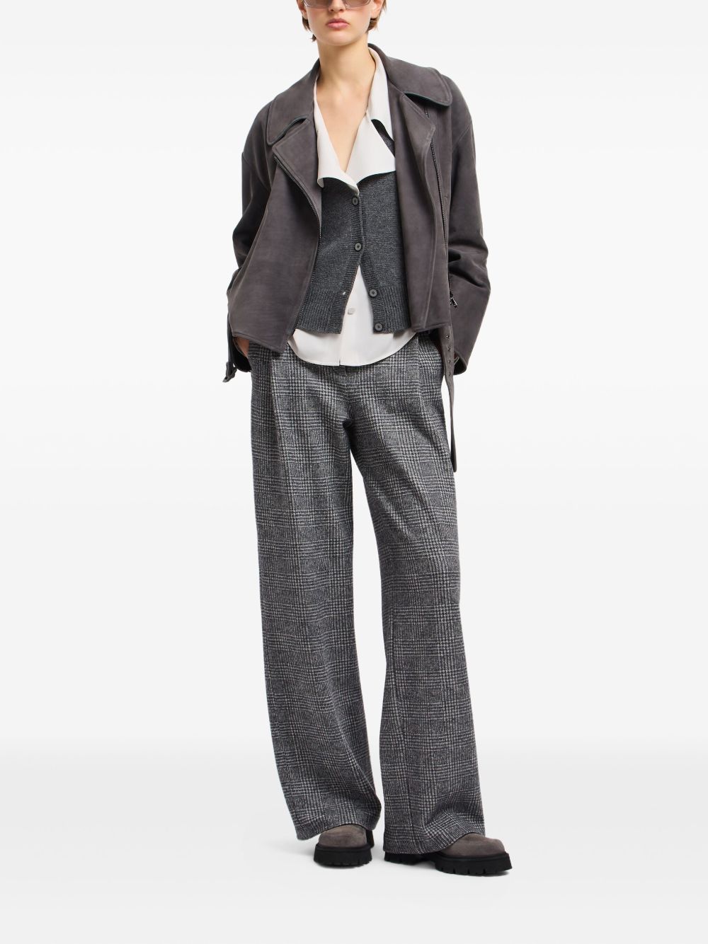 EMPORIO ARMANI Asymmetrical Zip Leather Jacket with Notched Lapel for Women