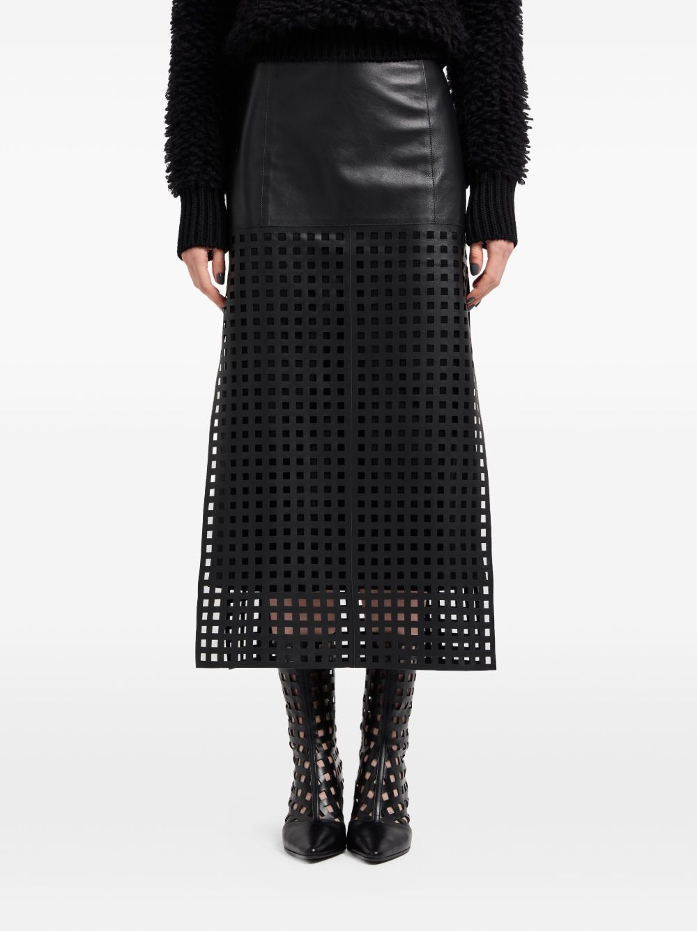 EMPORIO ARMANI MIDI LENGTH LEATHER SKIRT WITH CUT-OUT DESIGN