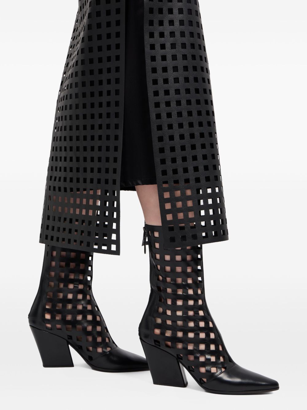 EMPORIO ARMANI MIDI LENGTH LEATHER SKIRT WITH CUT-OUT DESIGN