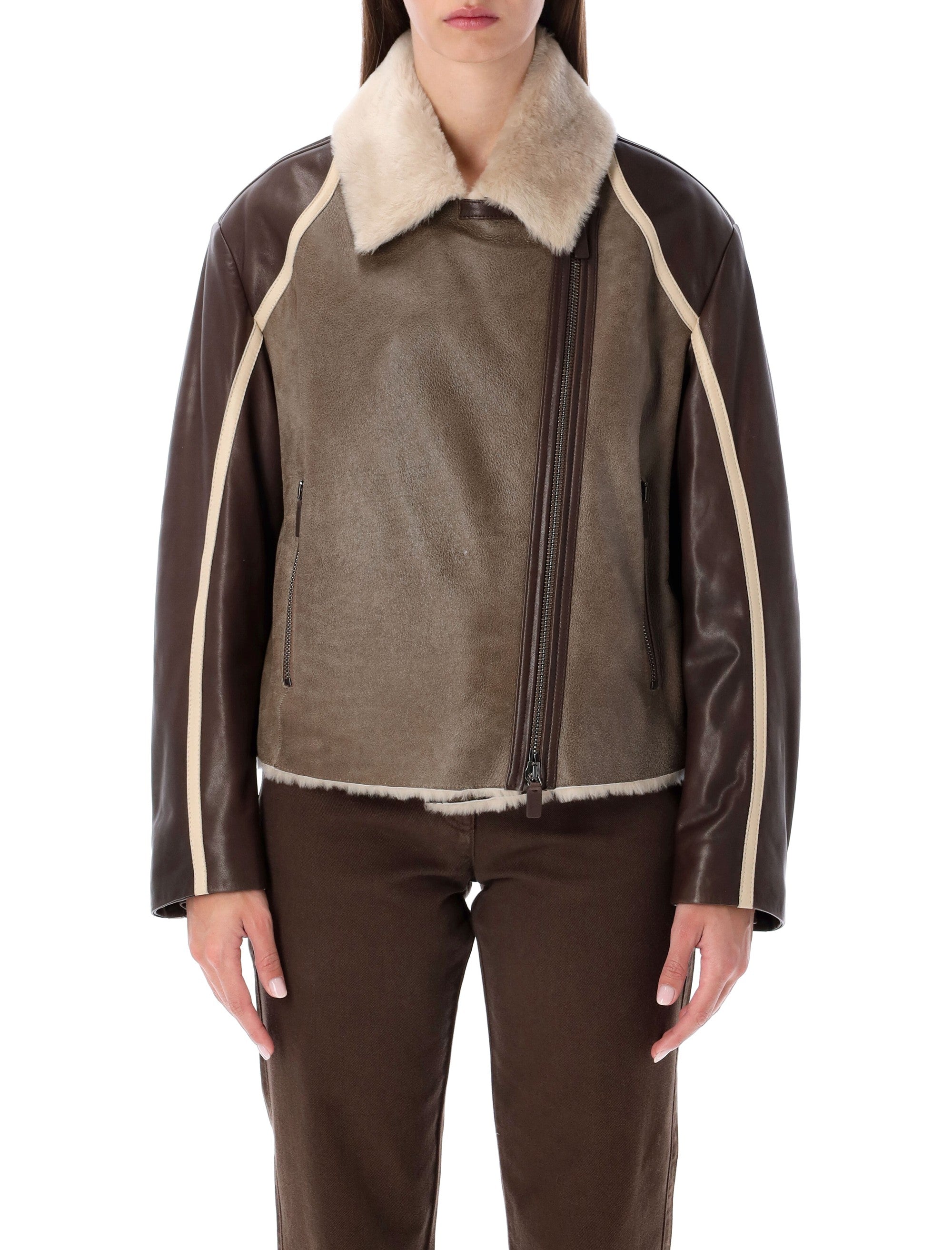 EMPORIO ARMANI Shearling Leather Jacket with Fur Collar for Women
