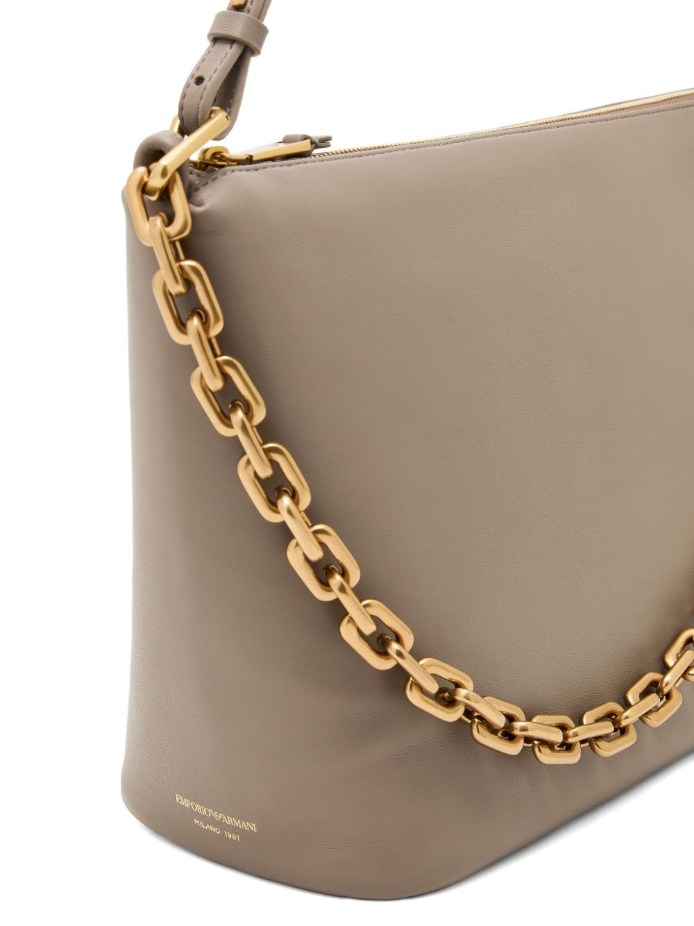 EMPORIO ARMANI Medium Leather Hobo Handbag with Gold-Tone Chain
