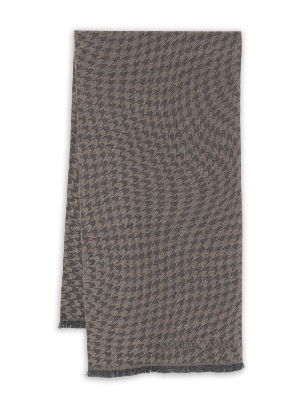 EMPORIO ARMANI Wool Scarf with Houndstooth Pattern and Fringed Edges
