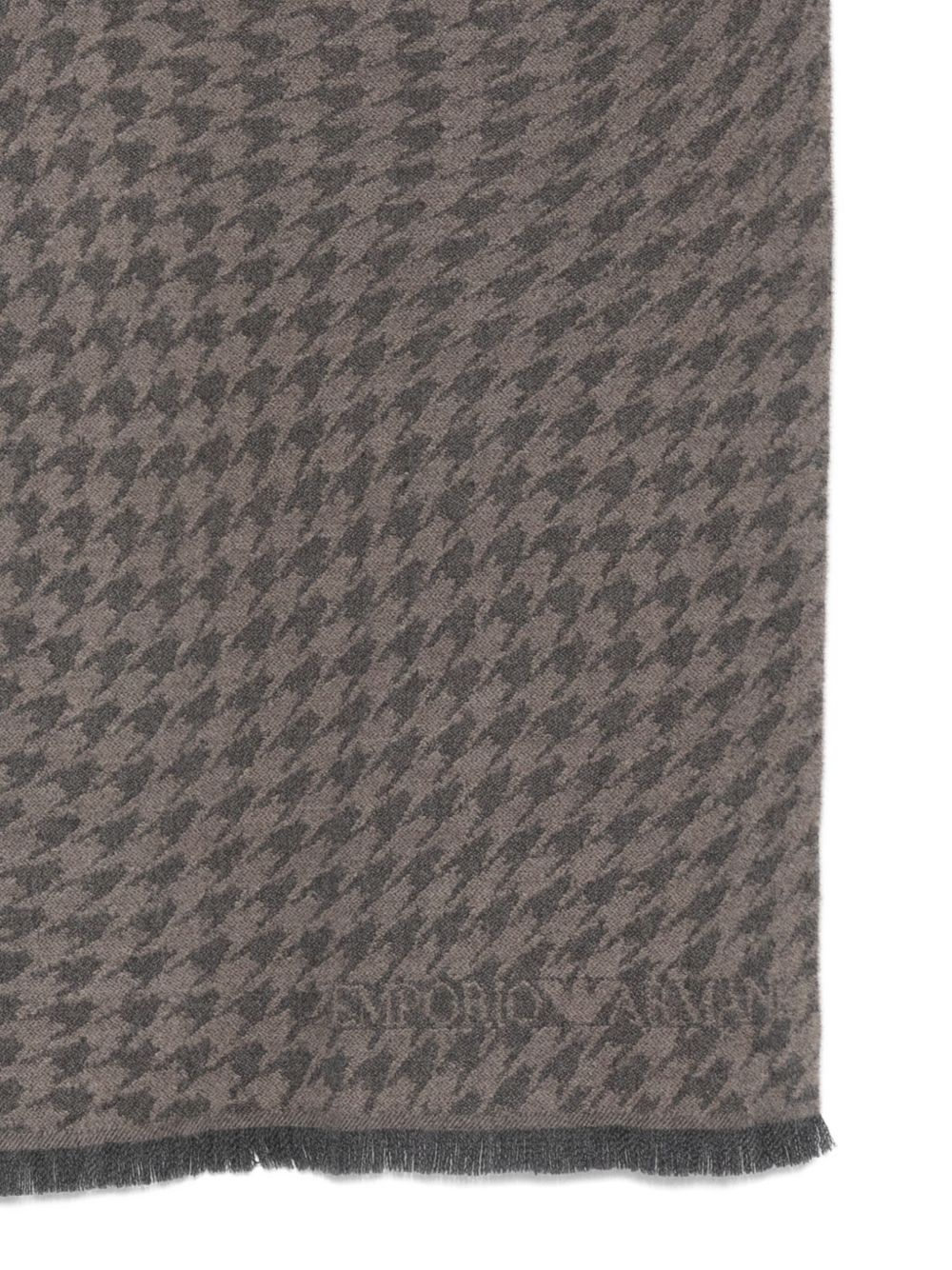 EMPORIO ARMANI Wool Scarf with Houndstooth Pattern and Fringed Edges