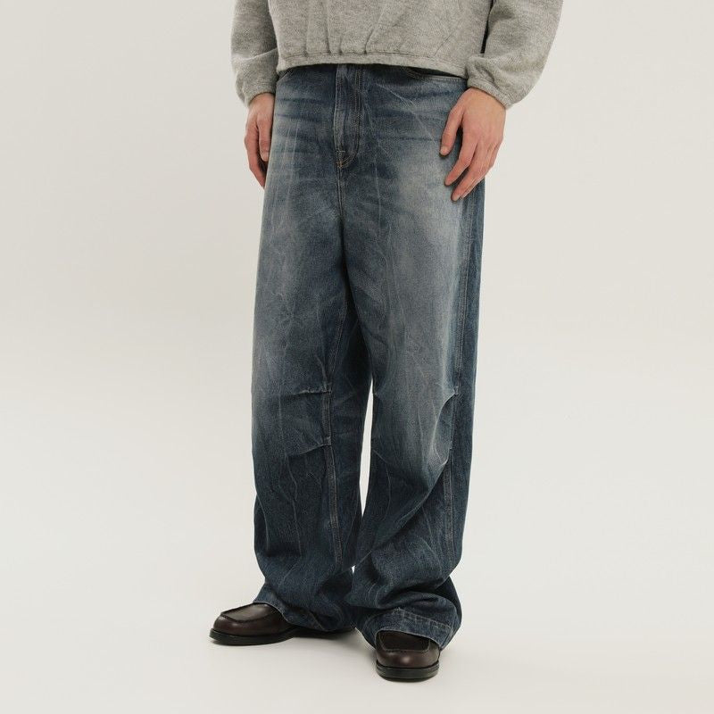 1989 STUDIO Wide Leg Denim Pants - Stone Washed Effect for Men