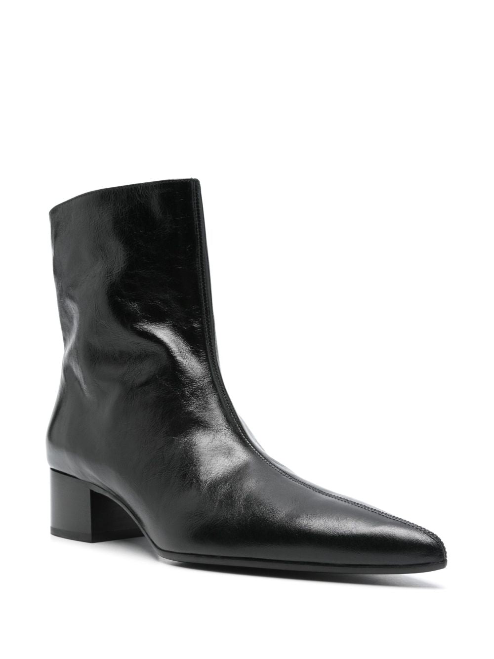 KHAITE Mini Ankle-Length Leather Boots with Low Block Heel