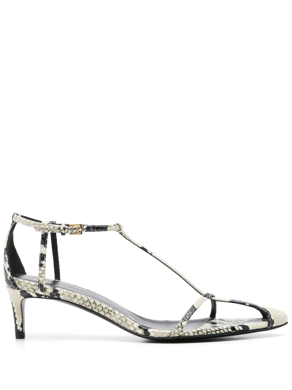 KHAITE Kitten Heel Leather Sandals with Buckle Ankle Strap