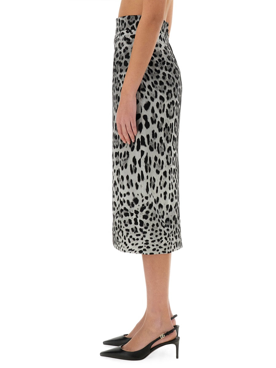 DOLCE & GABBANA Leopard Print Charmeuse Long Skirt - Size 40 IT