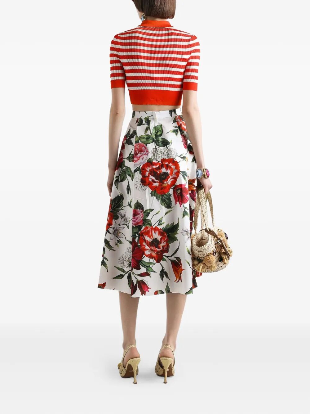 DOLCE & GABBANA Anemoni Print Cotton Midi Skirt