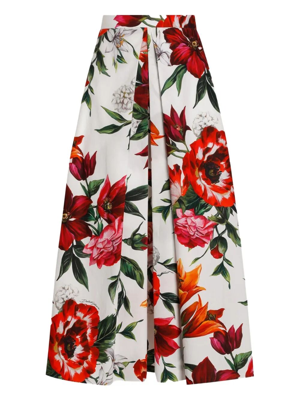 DOLCE & GABBANA Flower-Print Pleated Poplin Skirt - FW25 Collection