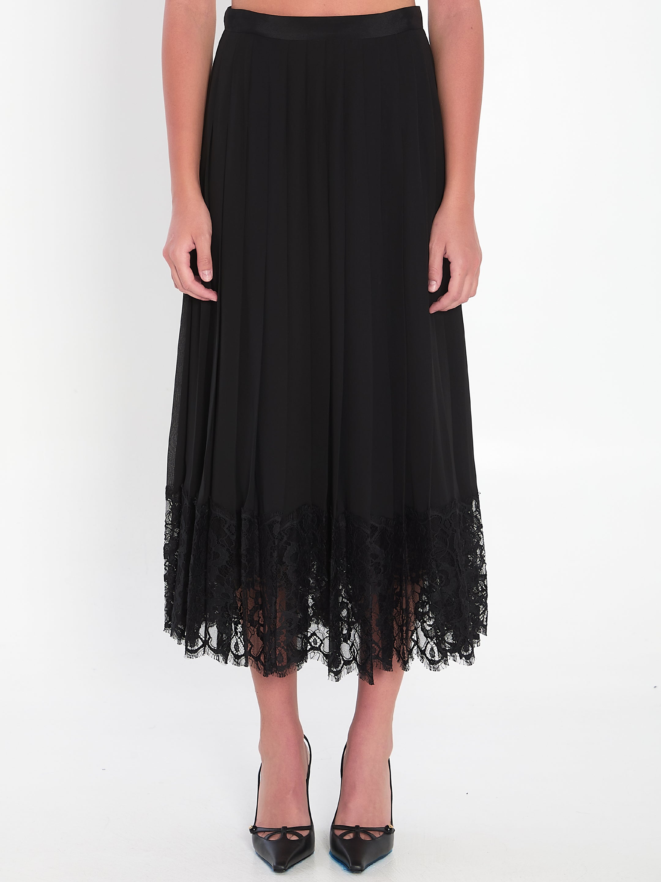 DOLCE & GABBANA Chiffon MIDI Skirt with Lace Detailing