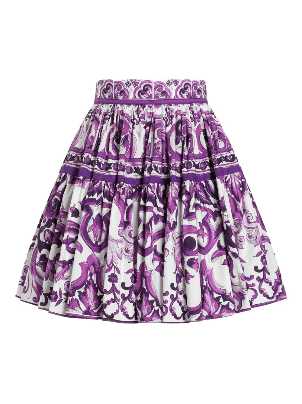 DOLCE & GABBANA Mini Graphic Print Cotton Skirt with Pleats