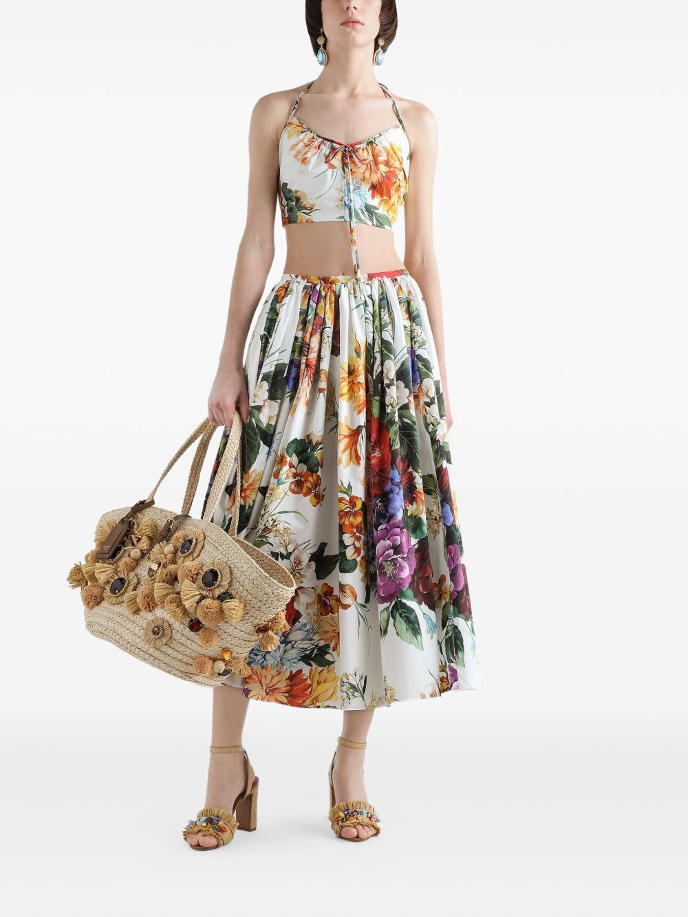 DOLCE & GABBANA Pleated Flower-Bouquet Print Midi Skirt - Size 40