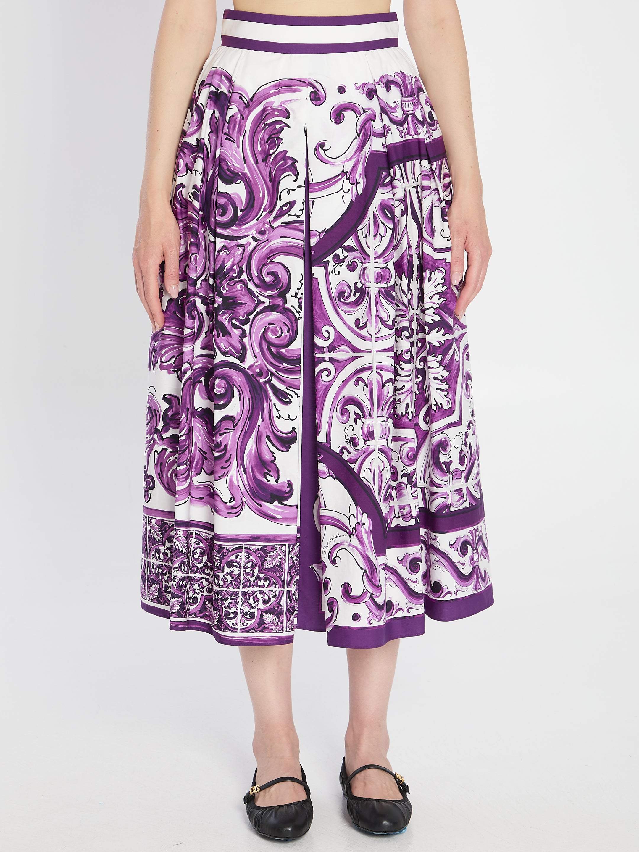 DOLCE & GABBANA Maiolica Print Cotton Long Skirt