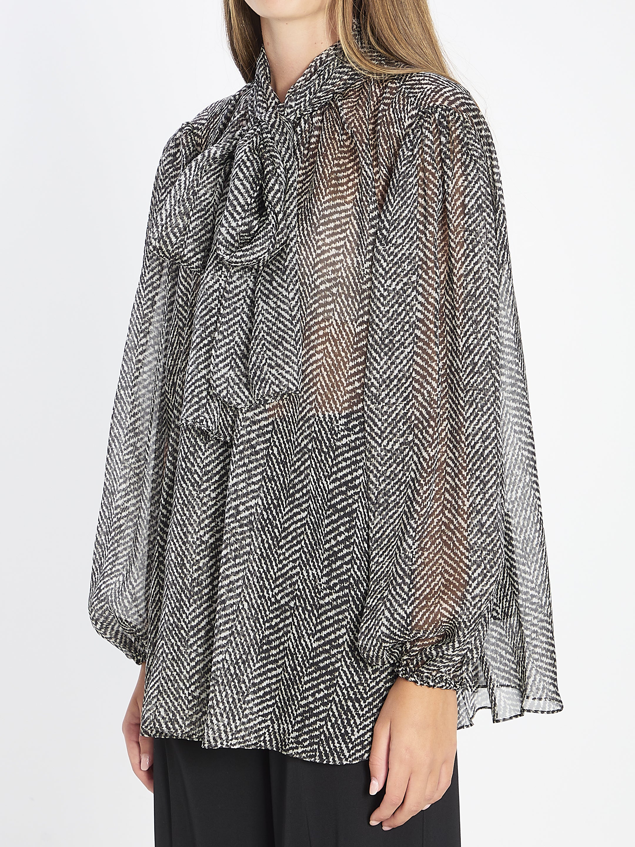 DOLCE & GABBANA Chevron-Print Silk Chiffon Shirt