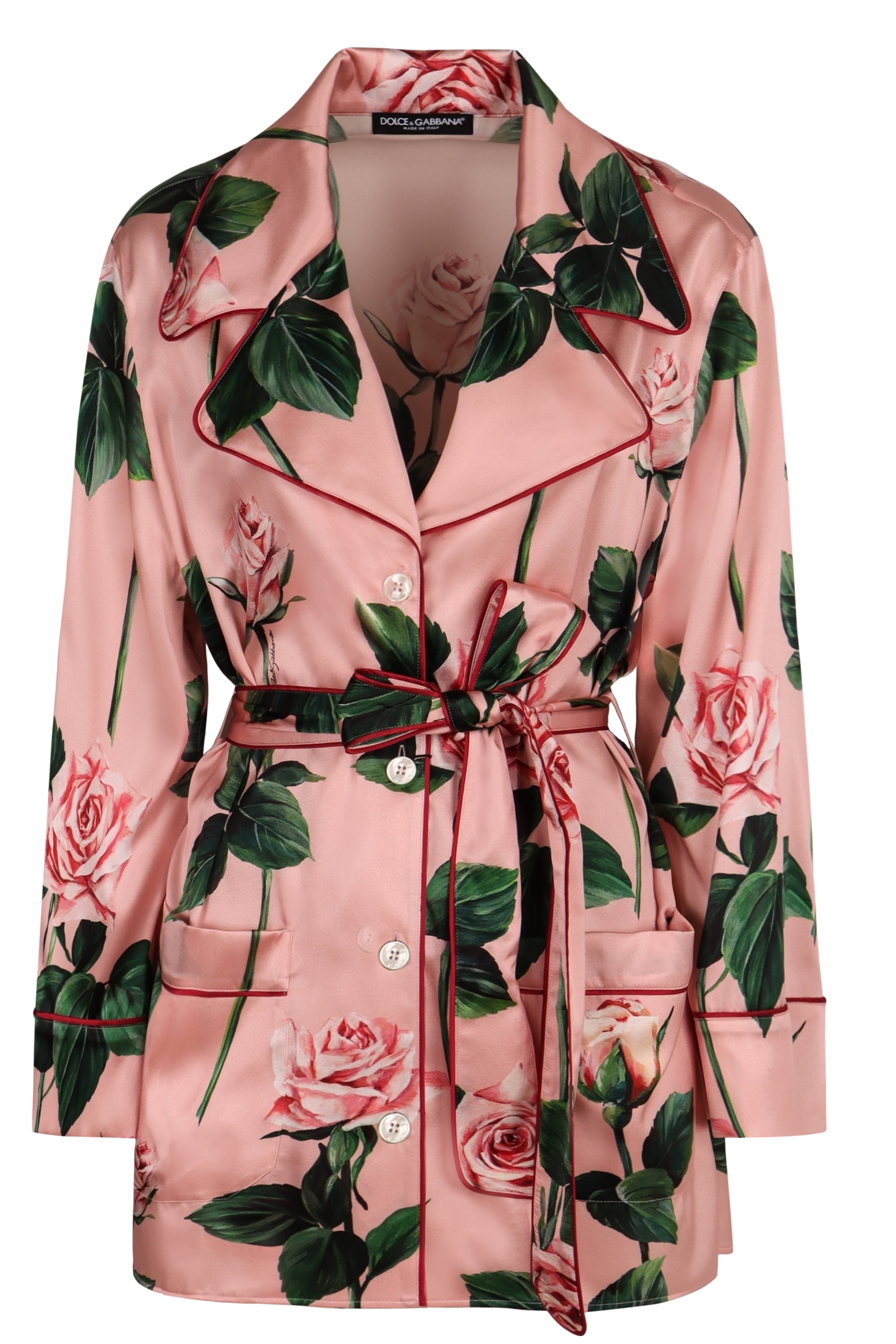 DOLCE & GABBANA Floral Printed Silk Blouse with Coordinated Waist Belt