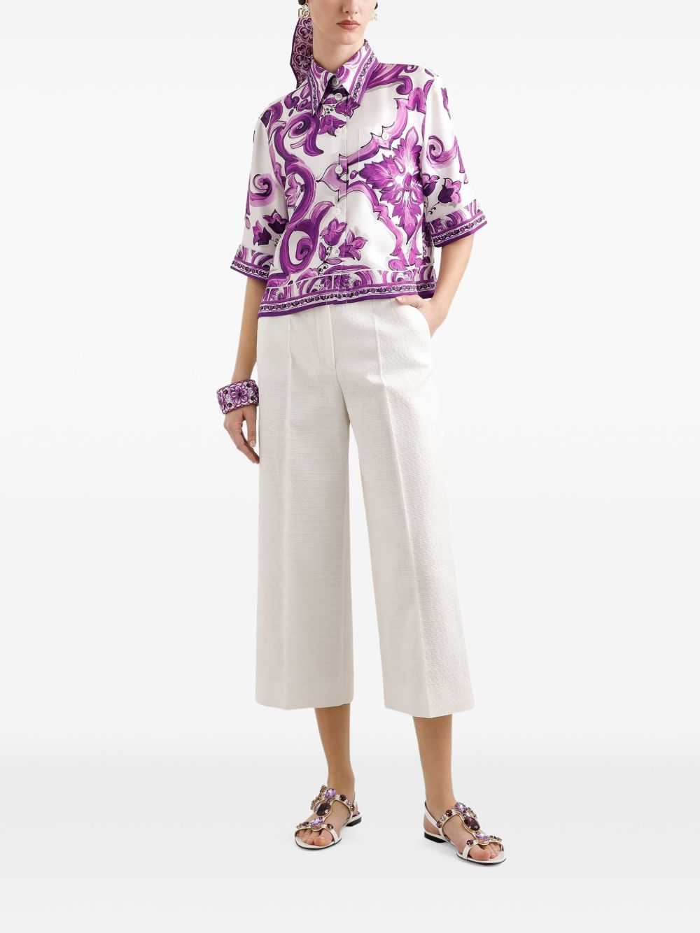 DOLCE & GABBANA Majolica Print Silk Shirt - Size 40