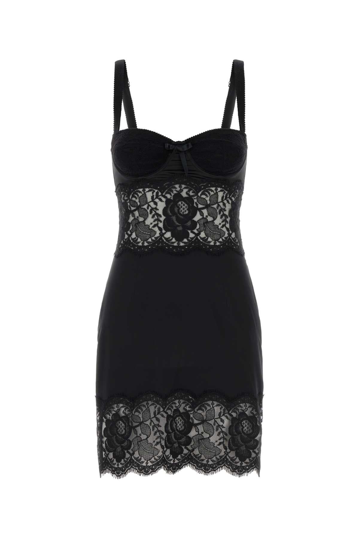 DOLCE & GABBANA Satin and Lace Mini Dress