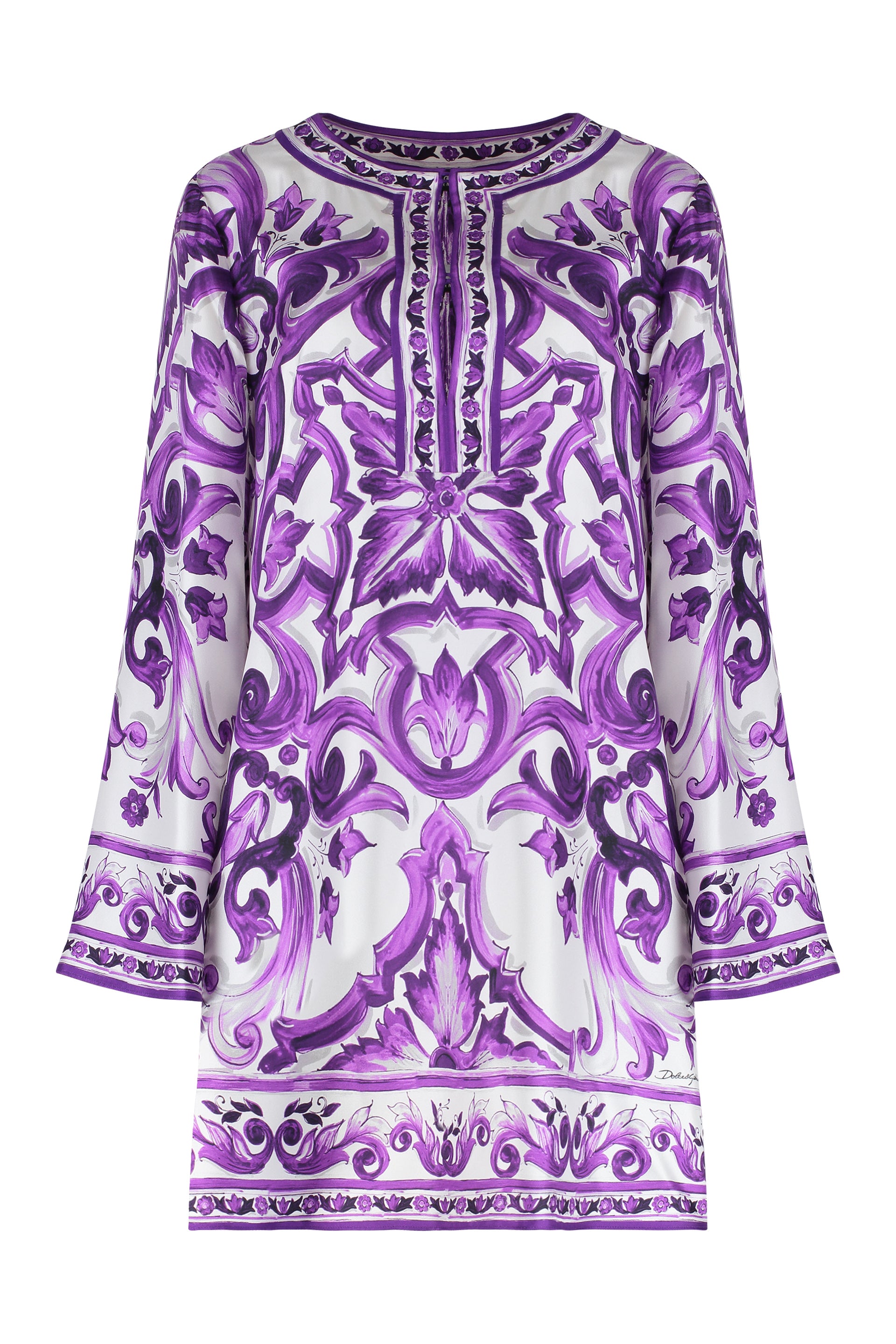 DOLCE & GABBANA Stylish Printed Silk Mini Dress with Front Cut-Out Detail