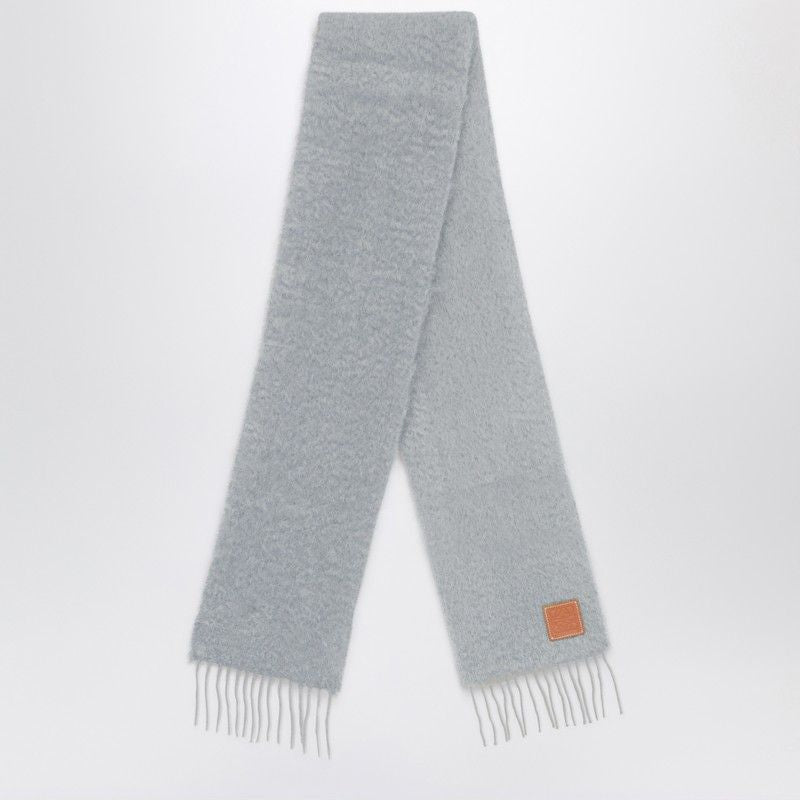 LOEWE Mohair Blend Scarf with Decorative Fringes and Leather Patch