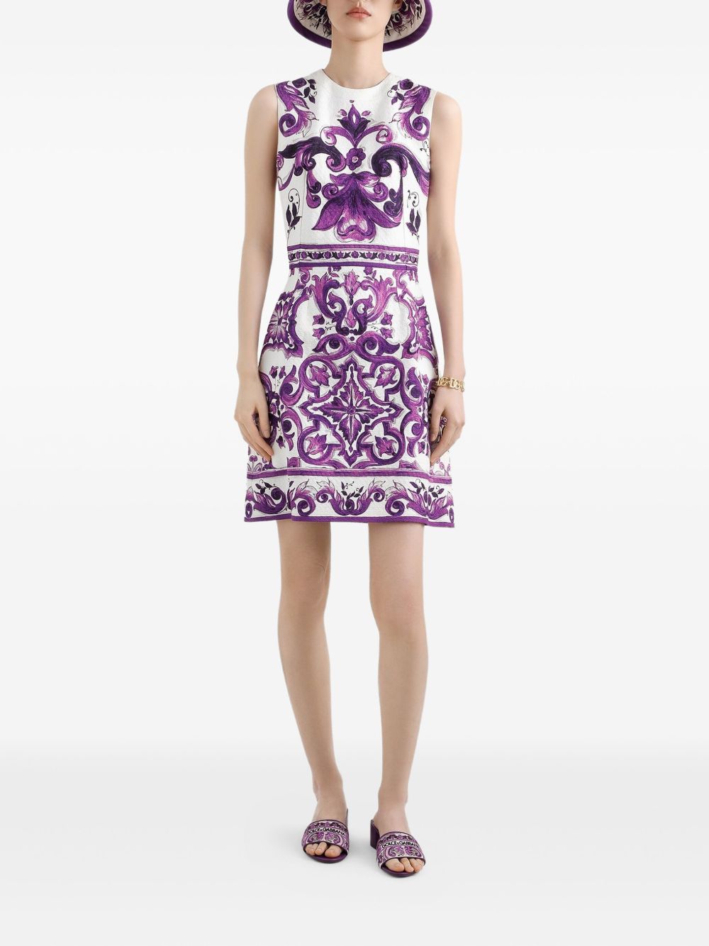DOLCE & GABBANA Mini Cotton Blend Dress with Maiolica Print