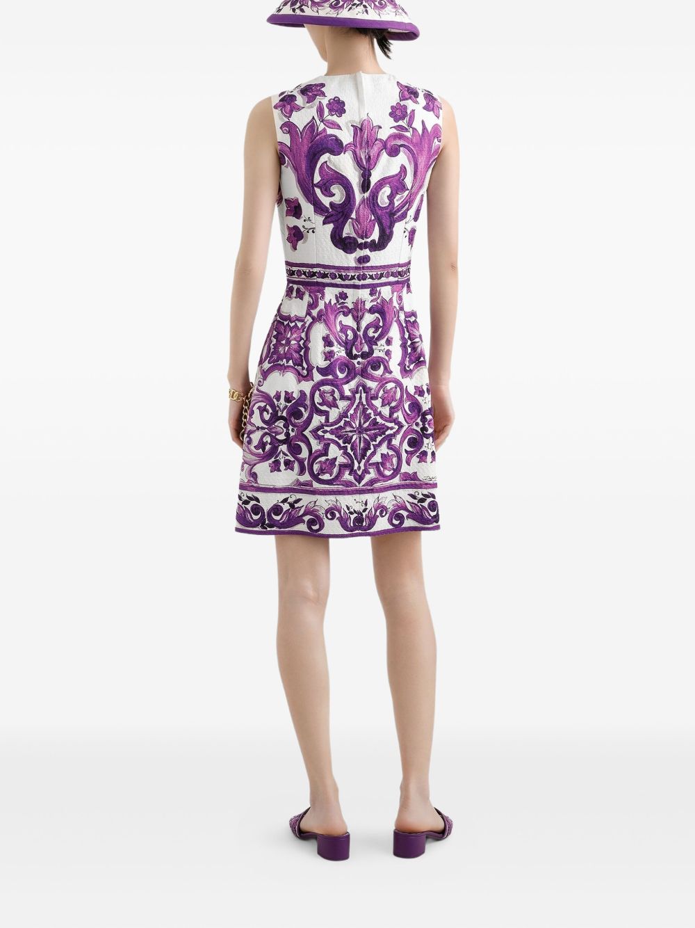 DOLCE & GABBANA Mini Cotton Blend Dress with Maiolica Print