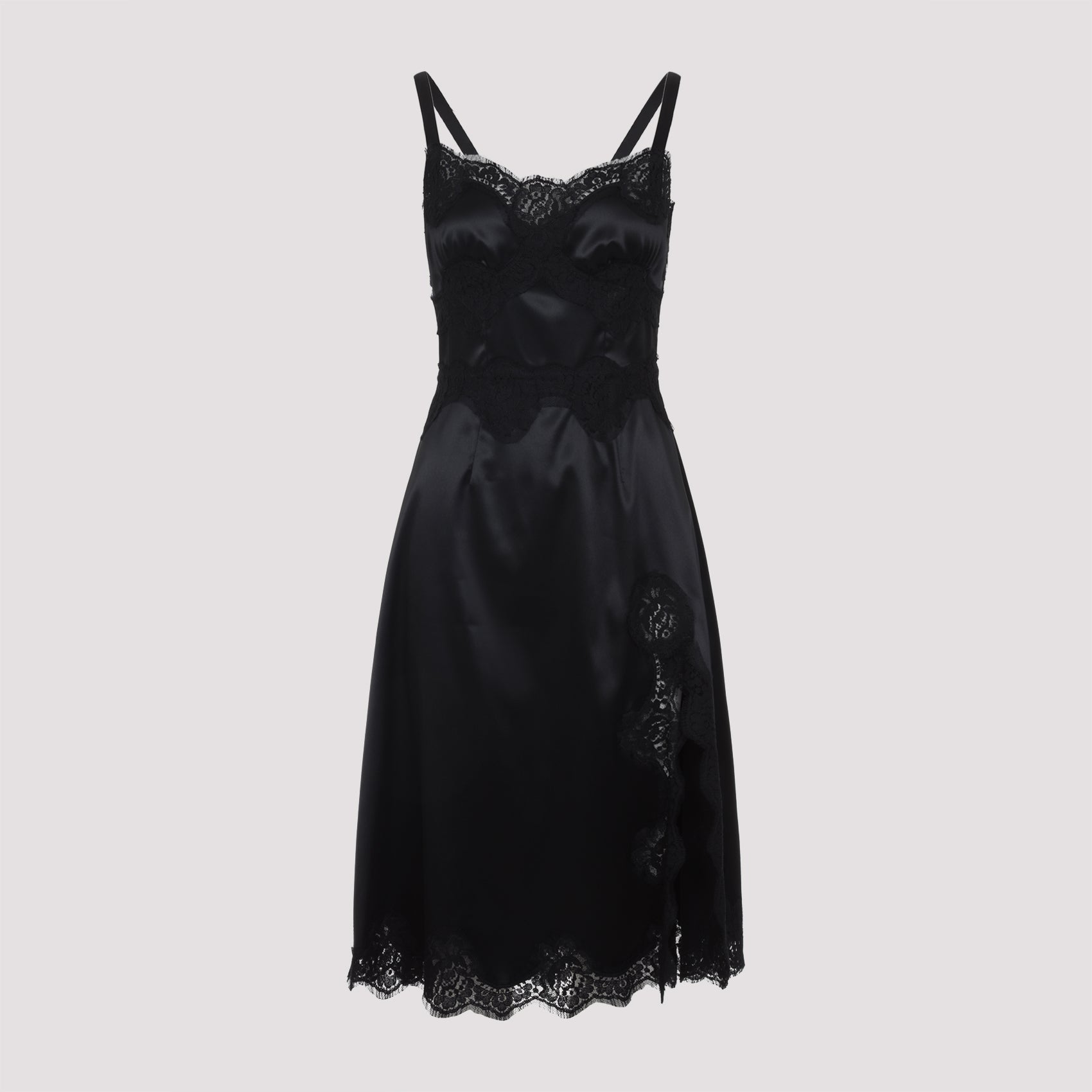 DOLCE & GABBANA Satin Mini Dress with Lace Details