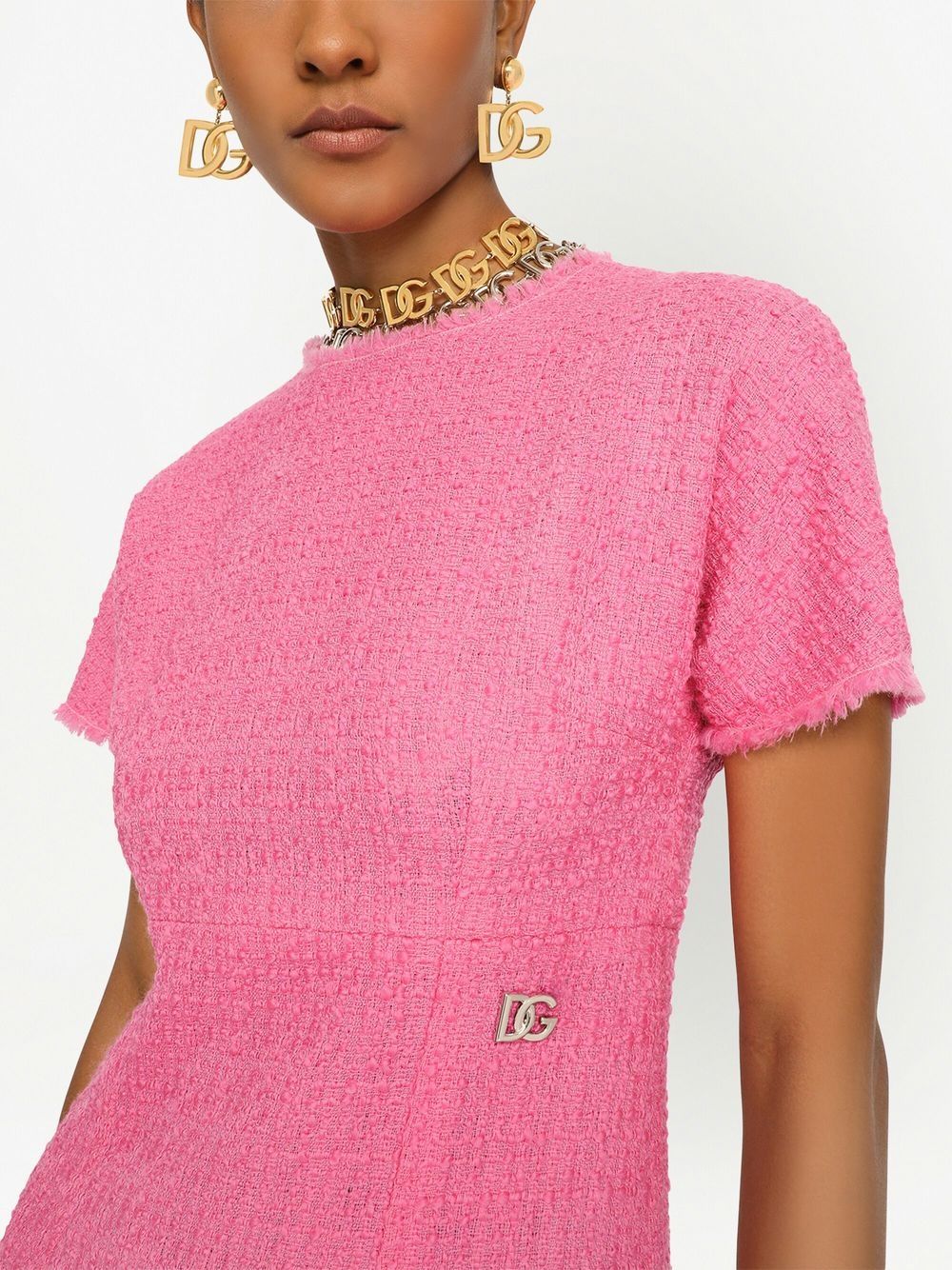 DOLCE & GABBANA Rachel Tweed Mini Dress with Logo - Thigh-Length