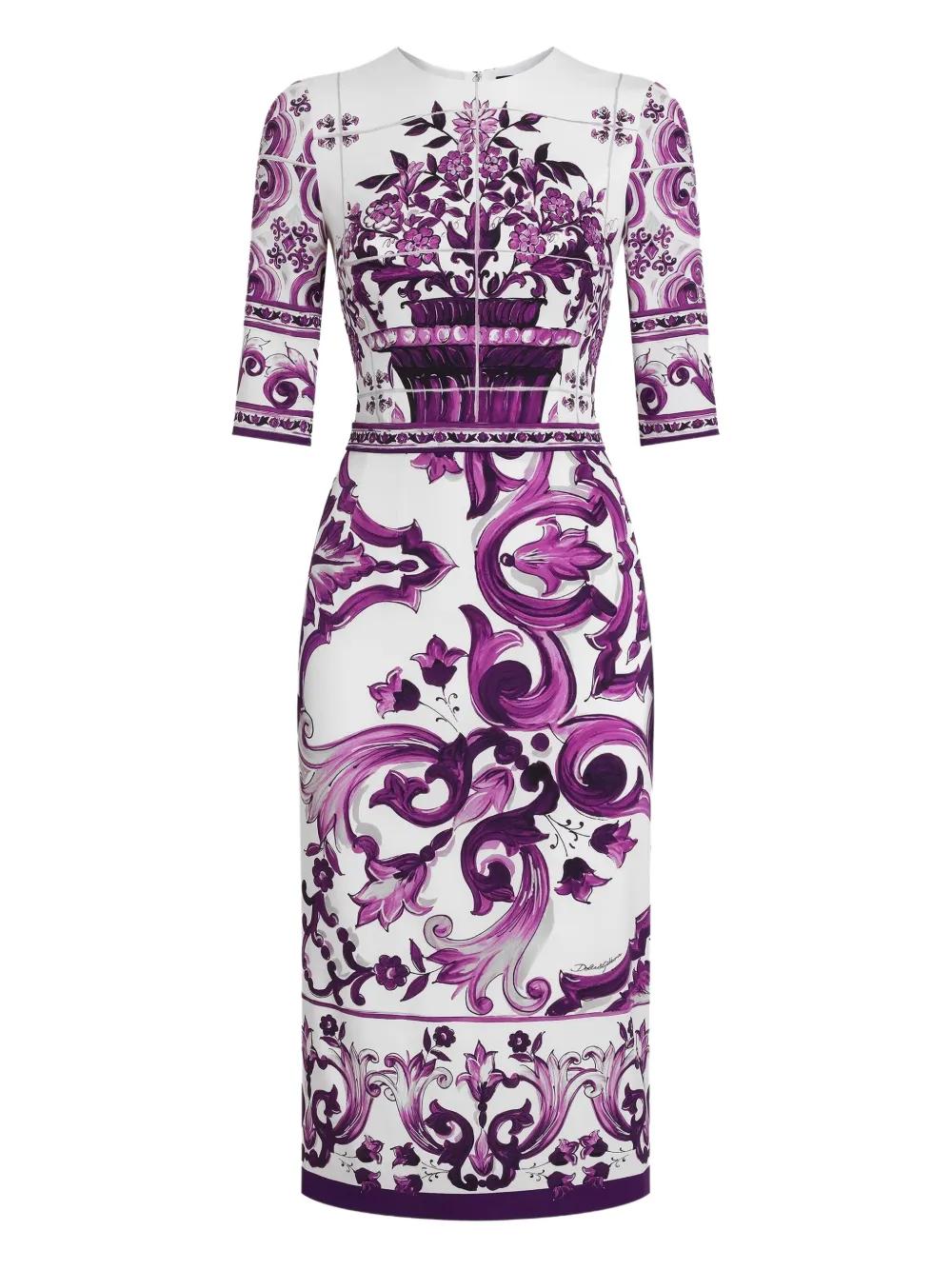 DOLCE & GABBANA Maiolica Print Midi Dress
