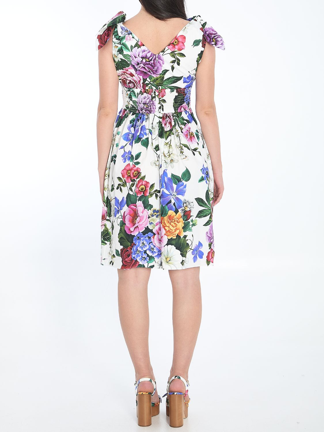 DOLCE & GABBANA Floral Midi Dress with Decorative Knots and V-Neck
