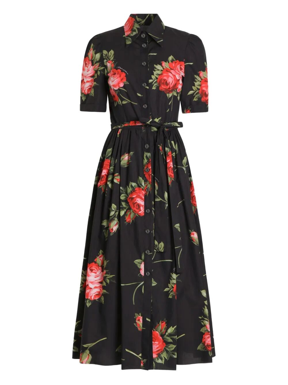 DOLCE & GABBANA Rose Bouquet-Print Poplin Mini Shirt Dress