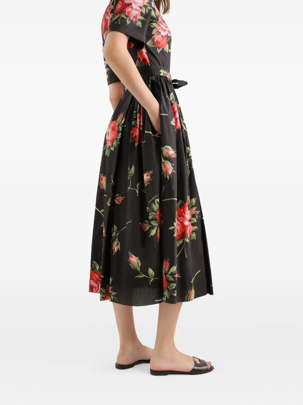 DOLCE & GABBANA Rose Bouquet-Print Poplin Mini Shirt Dress