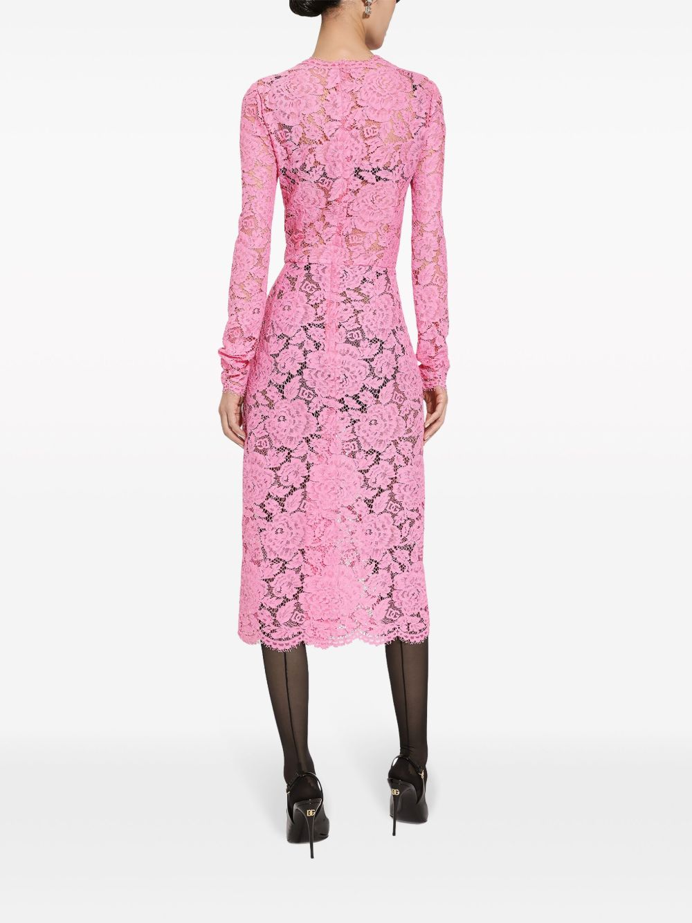 DOLCE & GABBANA Floral Lace Sheath Dress with Scallop Hem - SS25