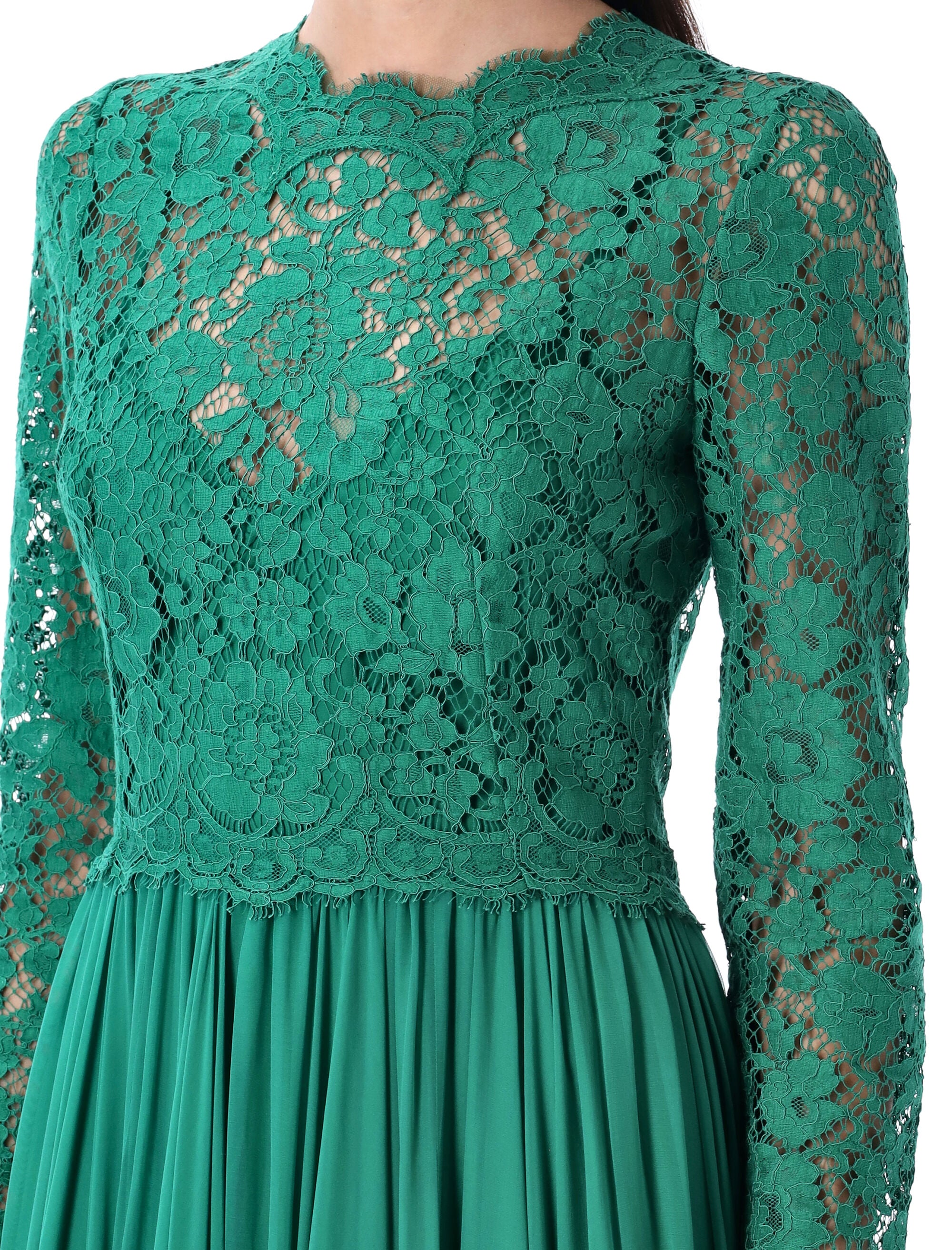 DOLCE & GABBANA Floor-Length Chiffon and Lace Dress with Long Sleeves - Size 42