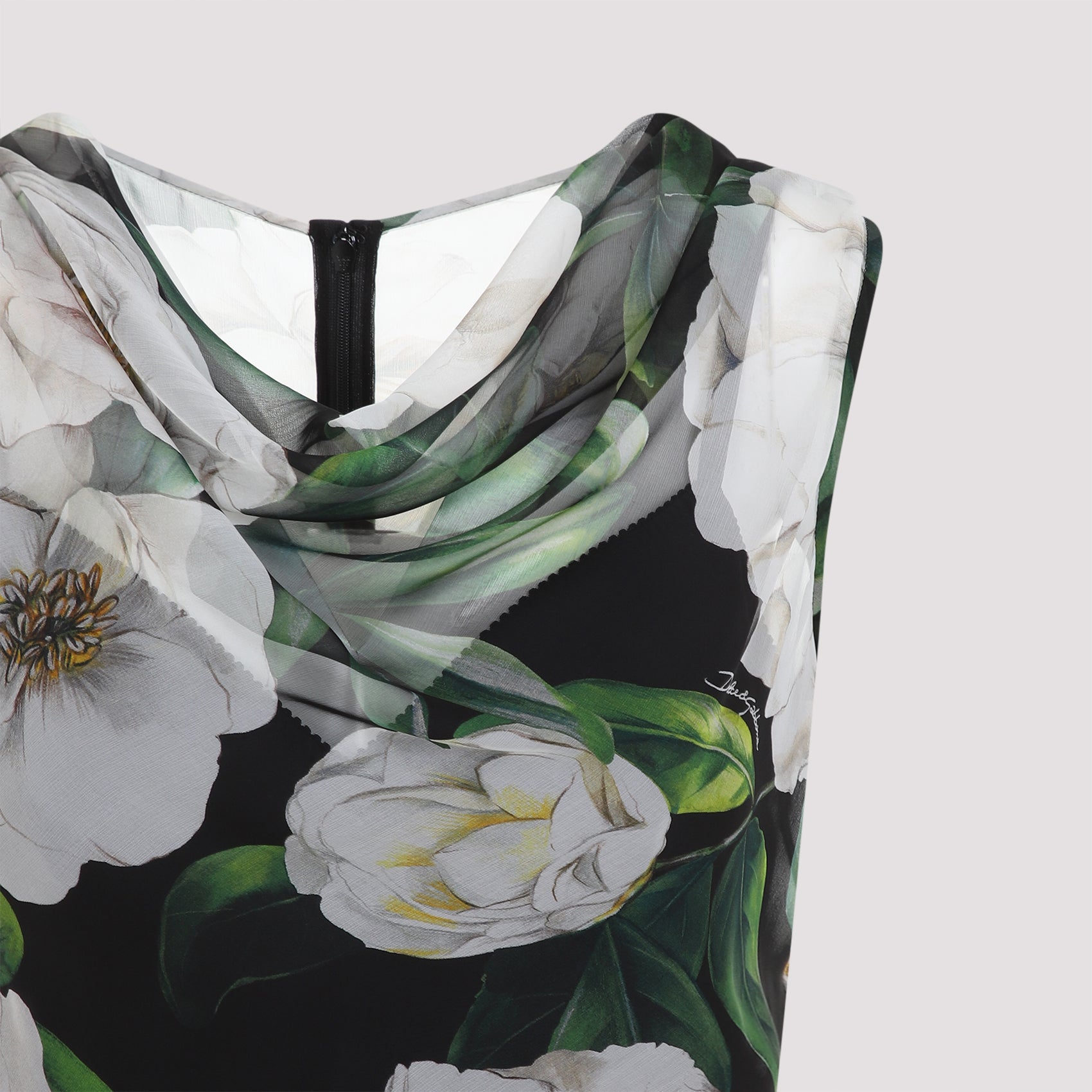 DOLCE & GABBANA Printed Silk Dress with Draped Neckline