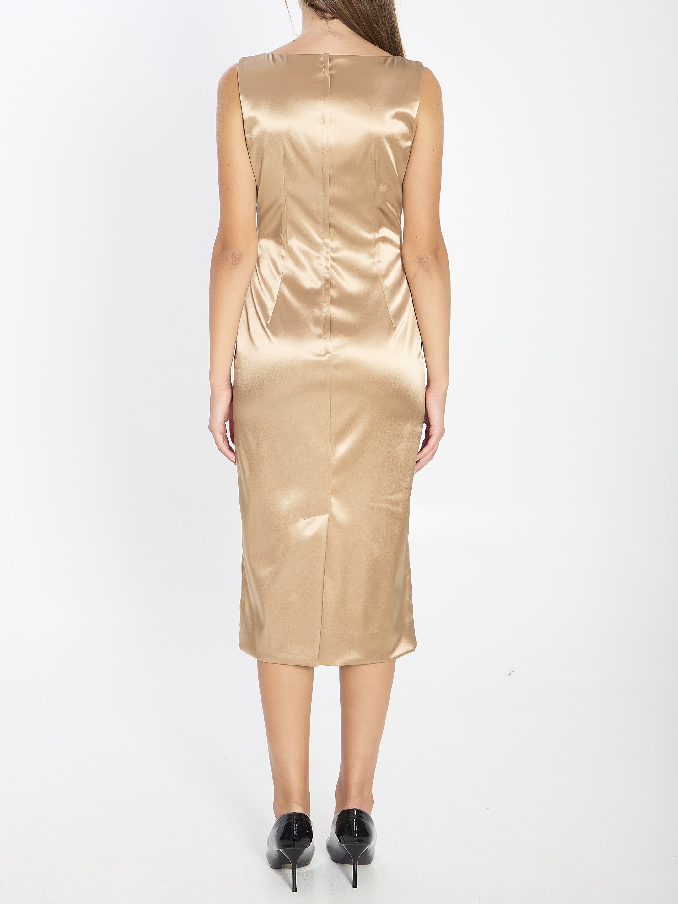 DOLCE & GABBANA Elegant Stretch Satin Midi Dress - Size 40
