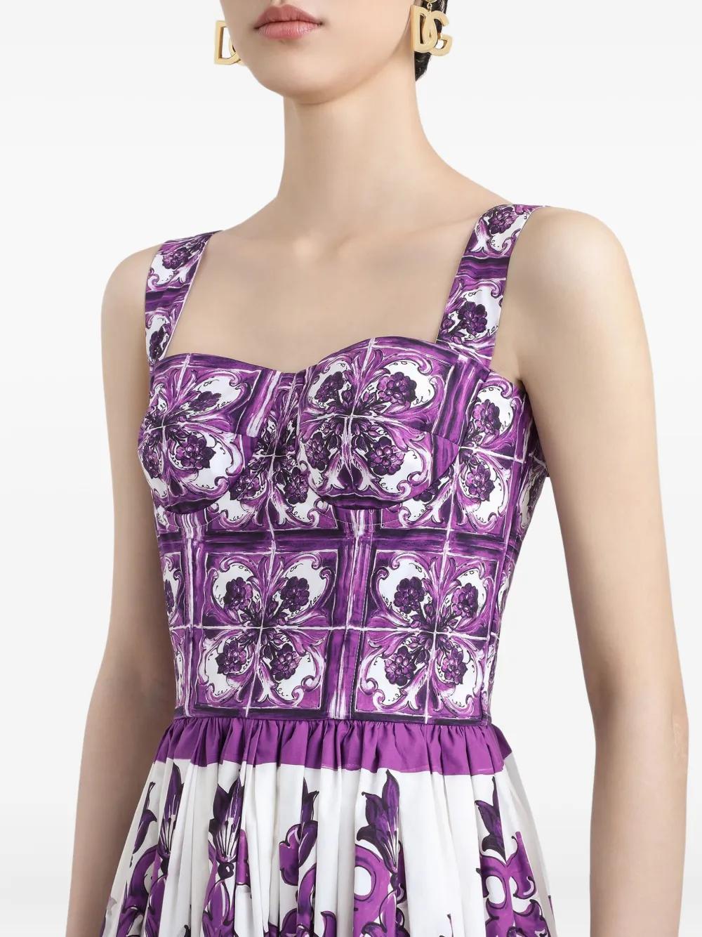 DOLCE & GABBANA Majolica Print Cotton Poplin Mini Dress