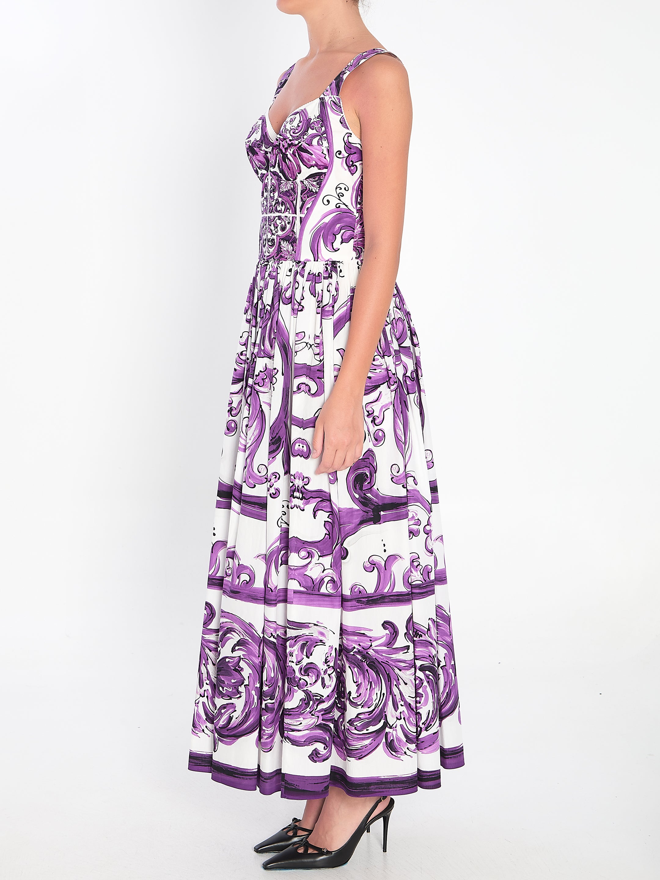 DOLCE & GABBANA Long Dress with Maiolica Print - Size 42 IT